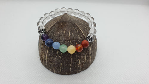 Bracelet des 7 Chakras en Cristal de Roche 8mm