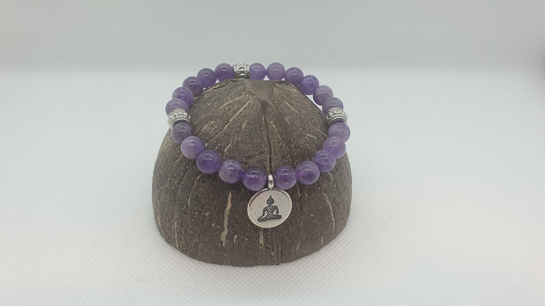 Bracelet Mala Améthyste avec Bouddha 8mm