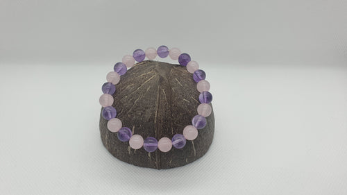 Bracelet Améthyste et Quartz Rose 8mm