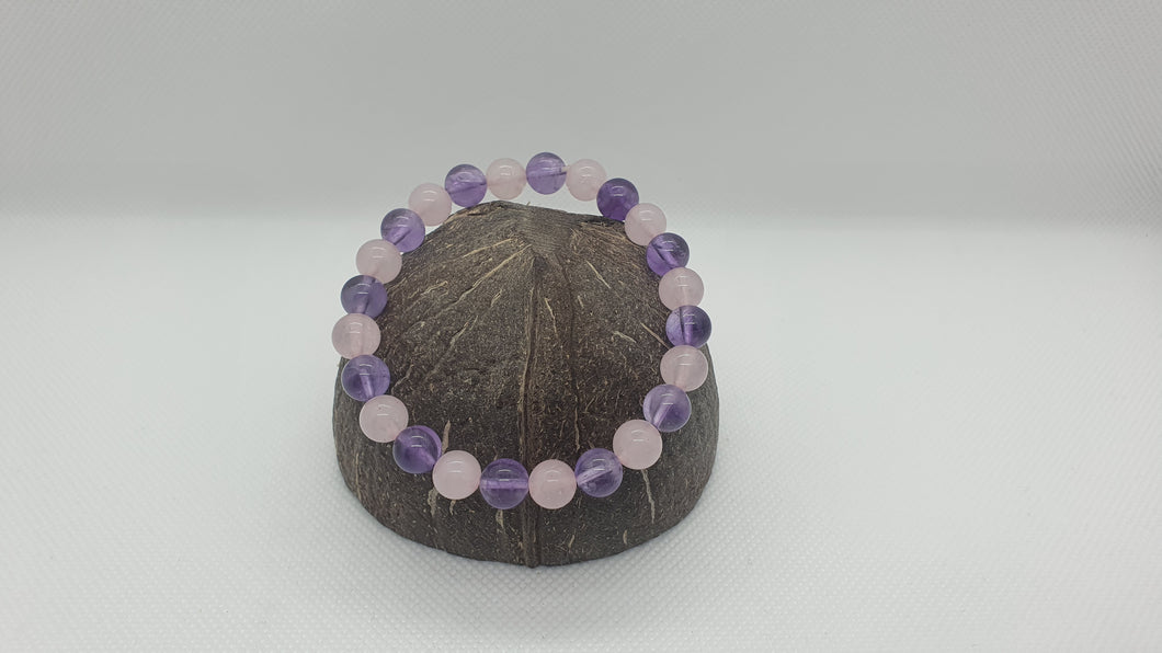 Bracelet Améthyste et Quartz Rose 8mm