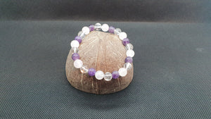Bracelet Améthyste, Quartz Rose et  Cristal de Roche 8mm
