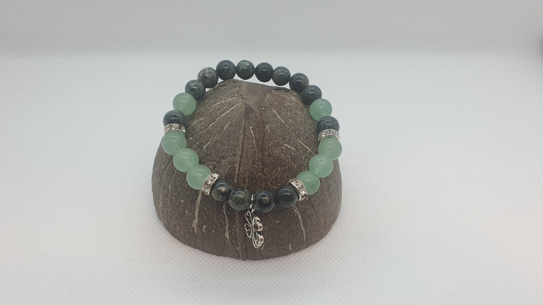 Bracelet en Aventurine et Jaspe Kambaba avec Trèfle 8mm