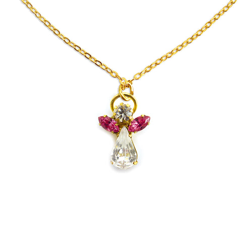 Pendentif Ange de Cristal - Naissance en Octobre Rose Zircon