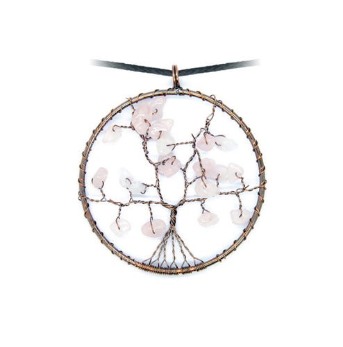 Pendentif Arbre de Vie en Quartz rose Naturelle