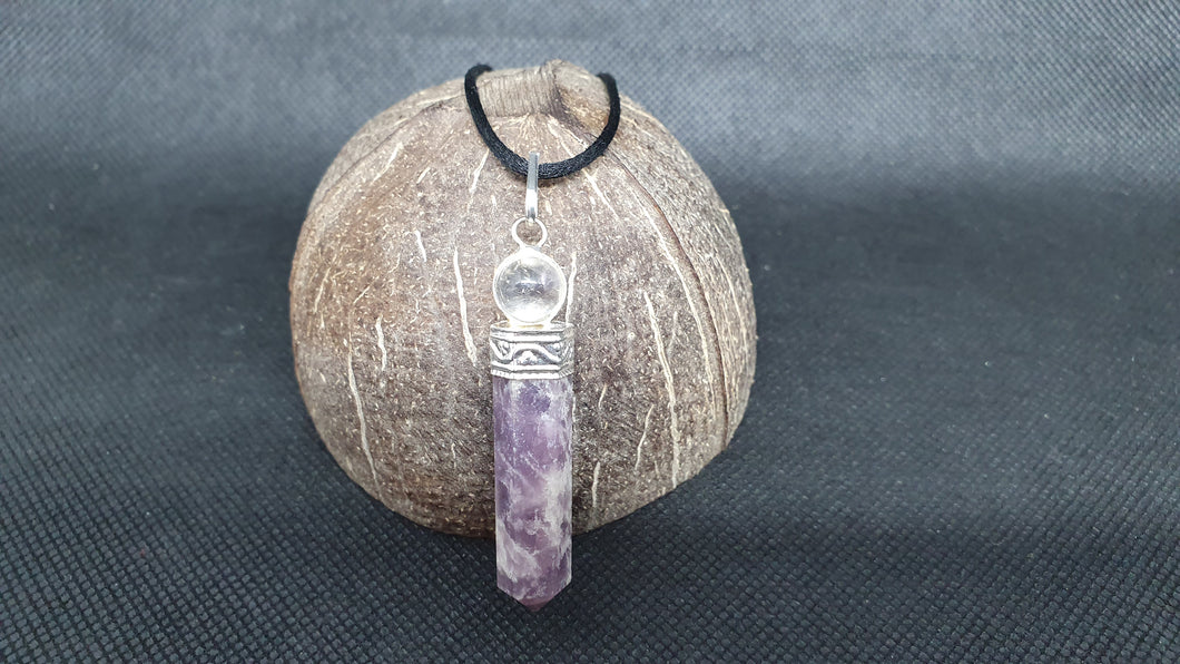 Pendentif en Lépidolite et Cristal de Roche